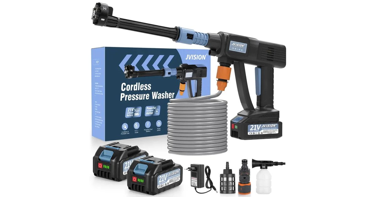 Hidrolimpeza a bateria, pistola de água de pressão Máquina de lavar elétrica portátil 21 V com 2 baterias e tubo de 5 m