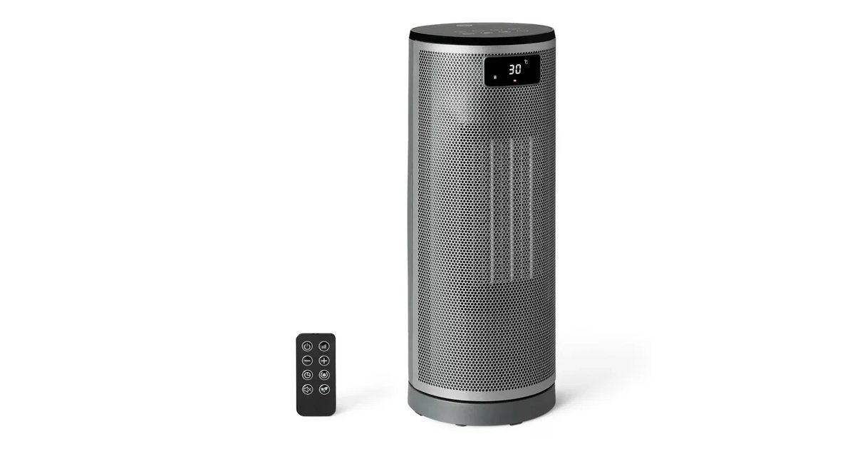 Amazon Basics Aquecedor elétrico cerâmico com tecnologia PTC, 1800W, oscilação 70°, 40 cm, cinzento