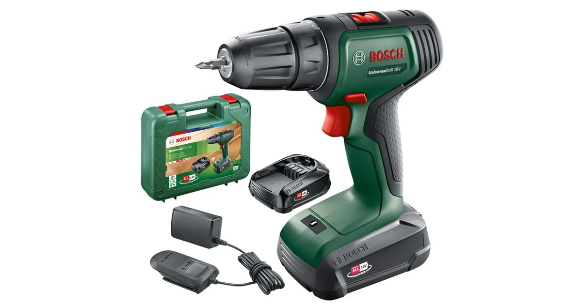 Bosch Home and Garden UniversalDrill Broca e parafuso a bateria, 18 V, 2 baterias, sistema de 18 V, em pasta