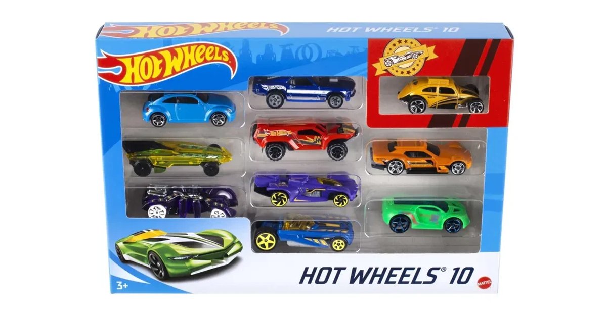 Hot Wheels Mattel 54886, Carrinhos de brincar, conjunto de 10 veículos, modelos variados