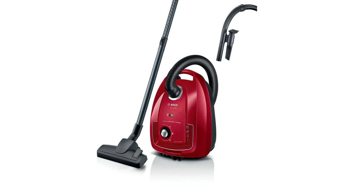 Bosch - Aspirador com saco, série 4, filtro higiénico PureAir, vermelho, BGB38RD2