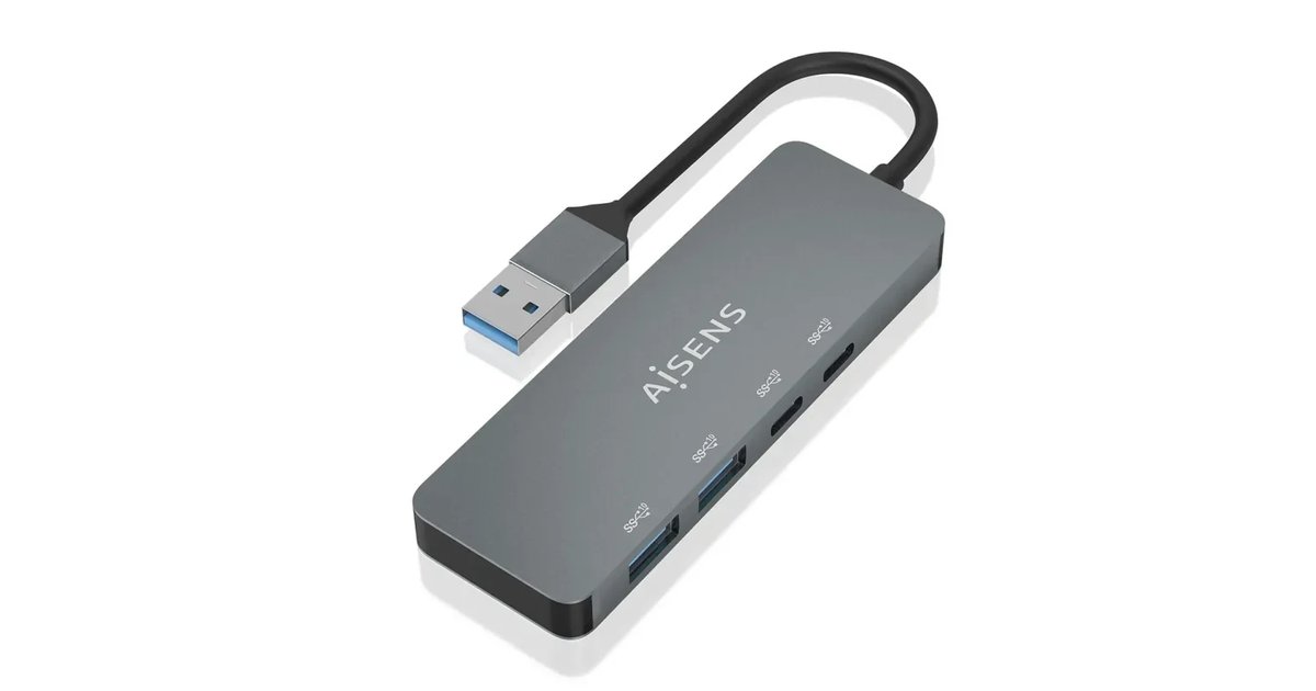 AISENS - A106-0696 - Hub USB 3.2 Gen2 10G USB-A, USB-A/M-2XUSB-C/H-2XUSB-A/H, cinzento, 15 cm