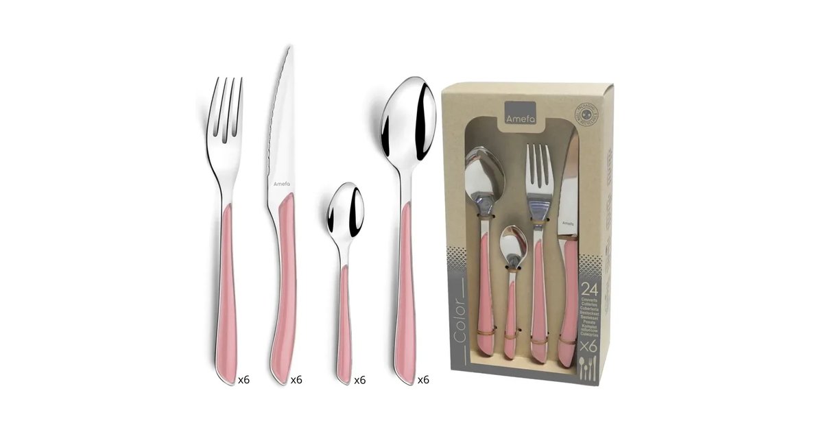 Amefa ECLAT Talheres de 24 Peças para 6 Pessoas, Aço Inox, Rosa Pastel