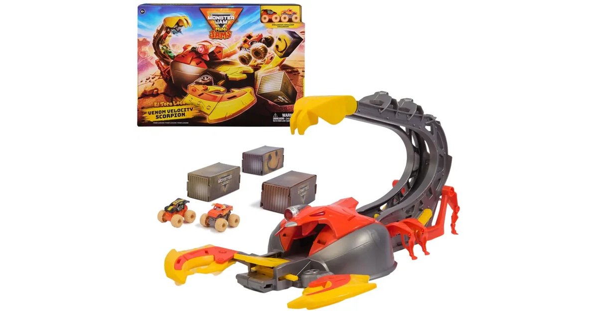 Monster Jam - Cenário O touro louco Venom Velocity Scorpion mini JAMS touro louco e MAX-D balança