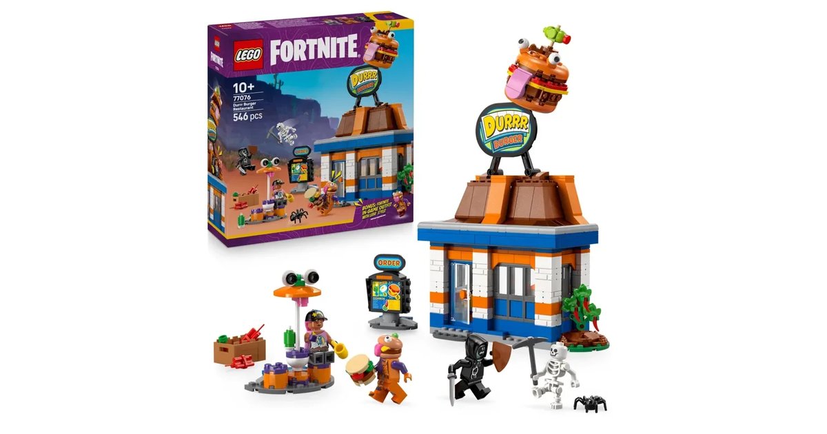 LEGO Fortnite Restaurante Hamburrguesa - Brinquedo de construção com minifiguras de bombardeiro de praia