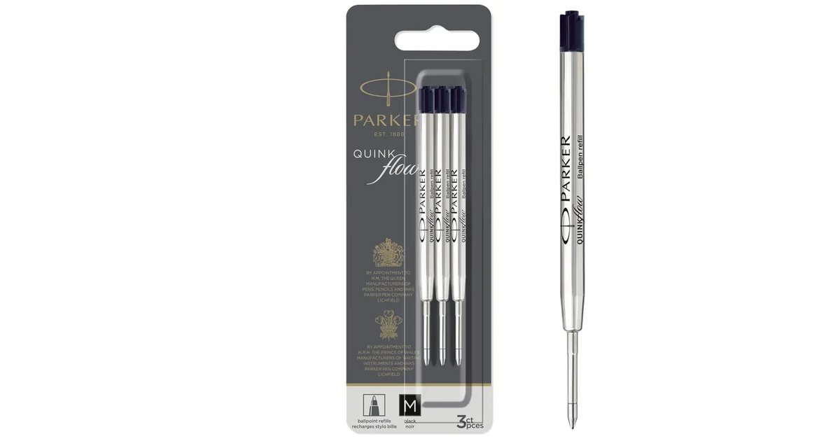 PARKER QUINKflow Refil de tinta para canetas | ponta média | tinta preta | pacote com 3