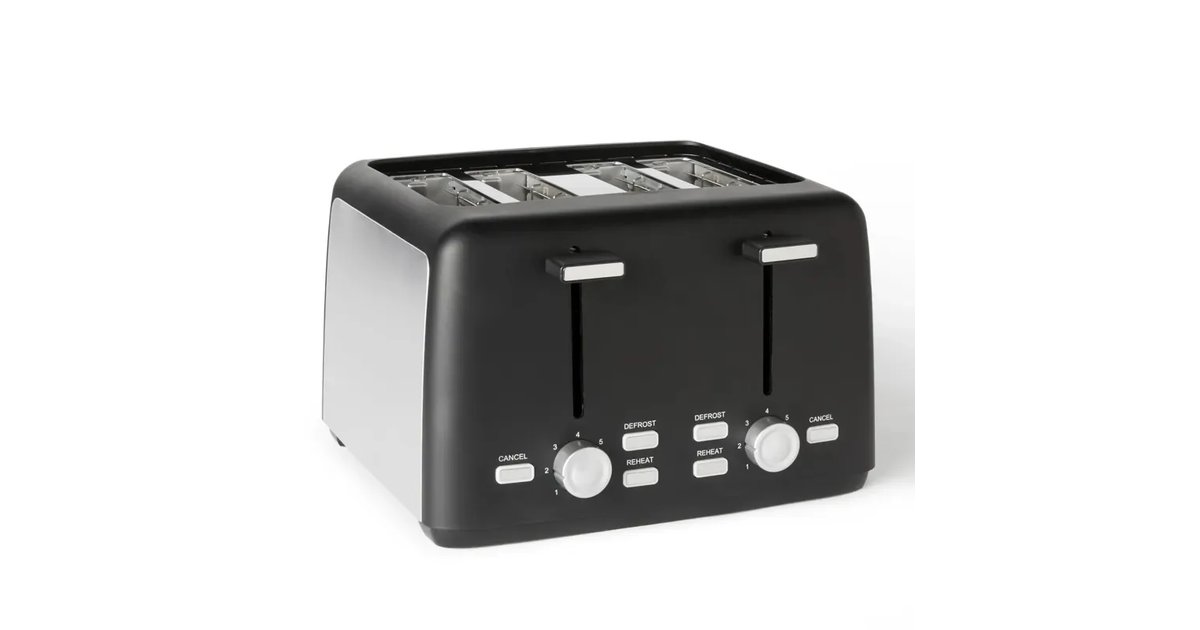 Amazon Basics Torradeira de 4 fatias com 7 níveis de torrado e bandeja para migalhas removível