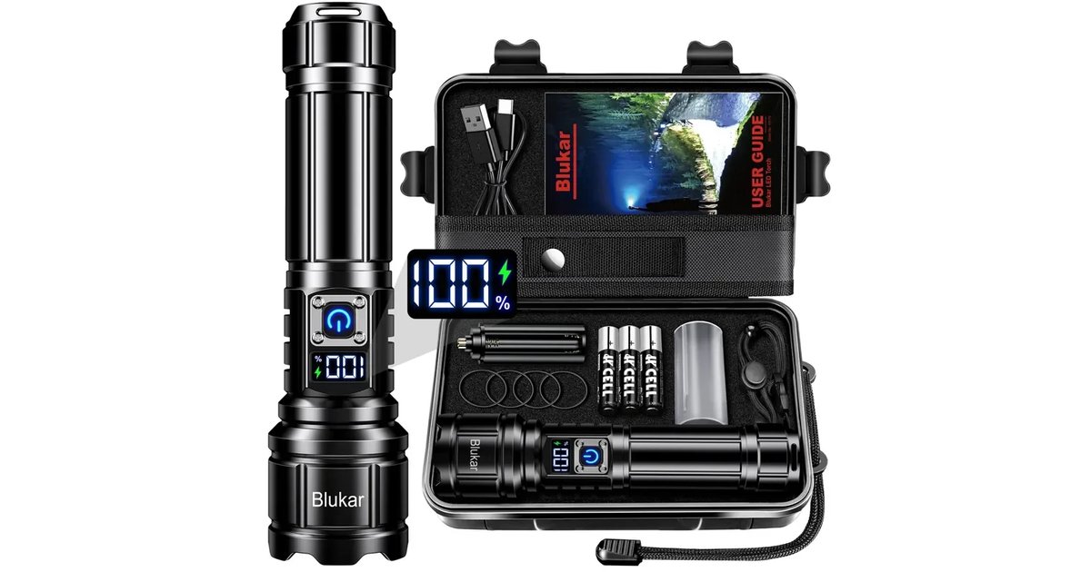 Blukar Lanternas LED de alta potência, lanterna potente de alumínio recarregável