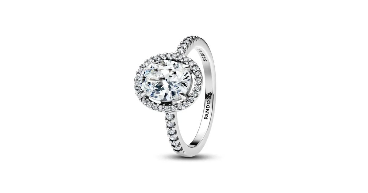 Anel de Prata Pandora para Mulher, Oval, Halo Cintilante