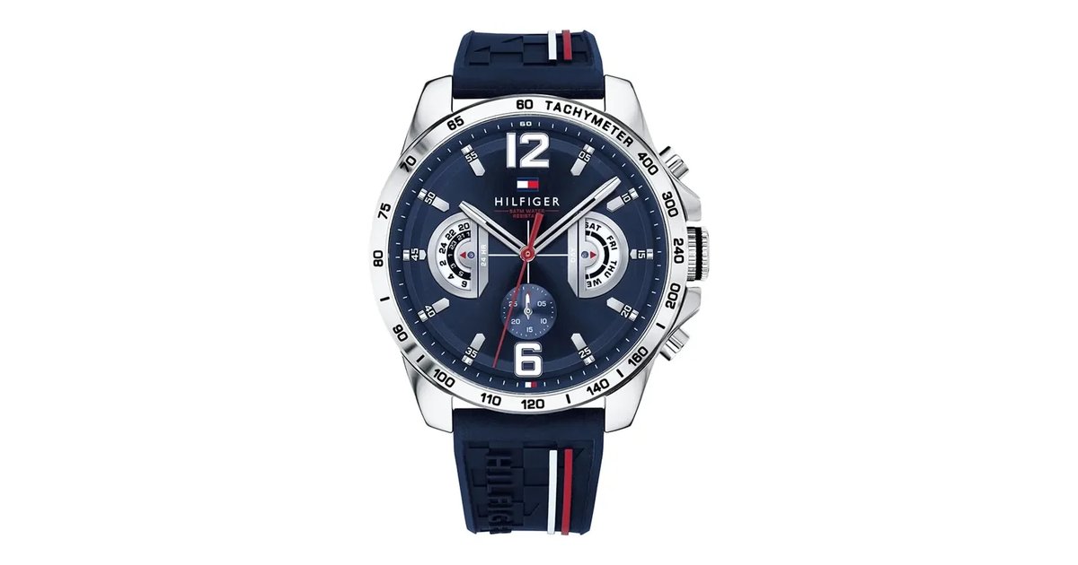 Tommy Hilfiger Relógio analógico multifuncional de quartzo para homem com correia de silicone