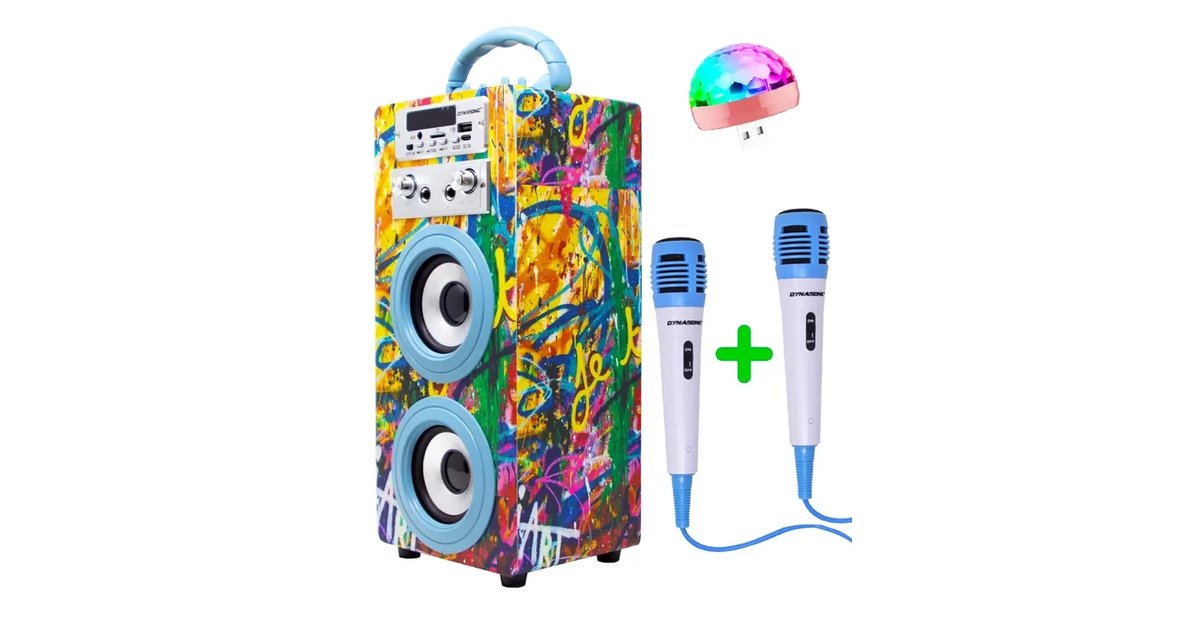 Máquina de Karaoke Portátil Dynasonic com Bluetooth e 2 Micrófonos