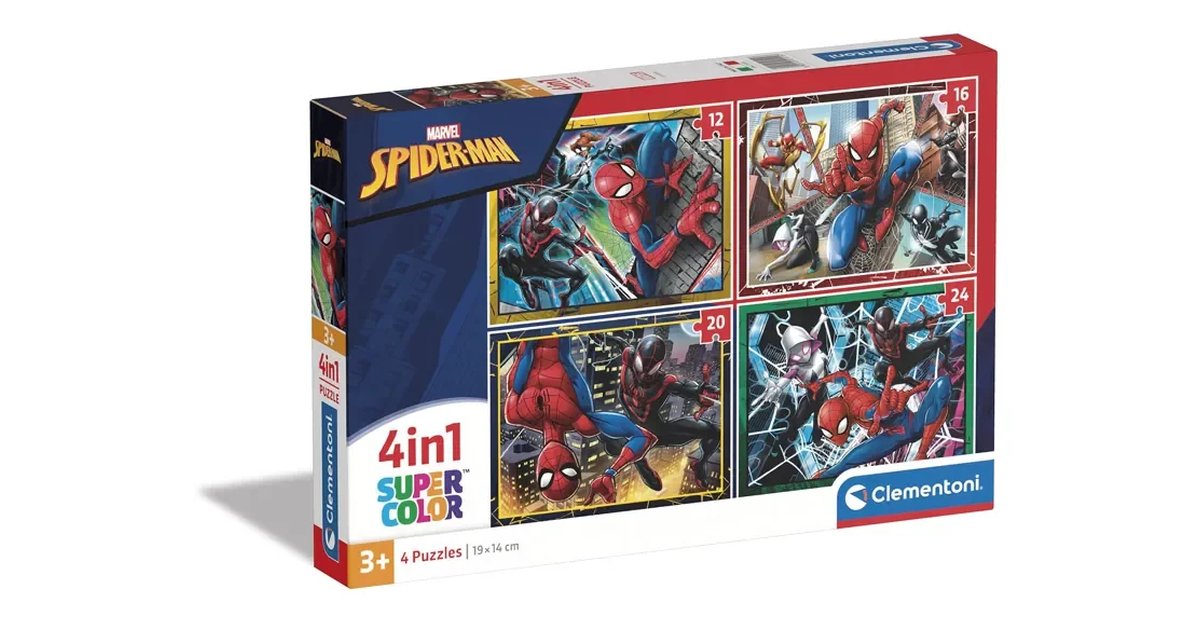 Clementoni - Quebra-cabeça infantil 4 cabeças em 1: Quebra-cabeças de 12, 16, 20 e 24 peças Homem-Aranha - A partir de 3 anos (21515)