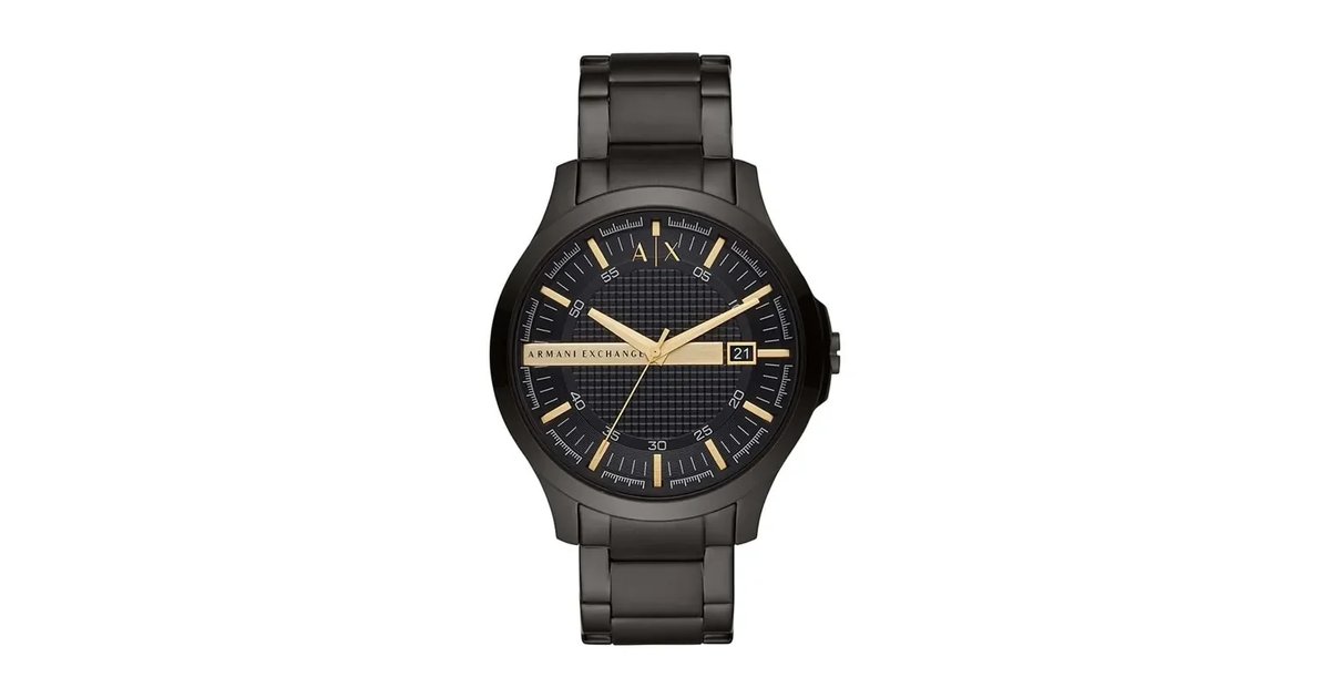 Relógio doméstico Armani Exchange, movimento de data de quartzo de três ponteiros e caixa de 46 mm com pulseira de aço inoxidável