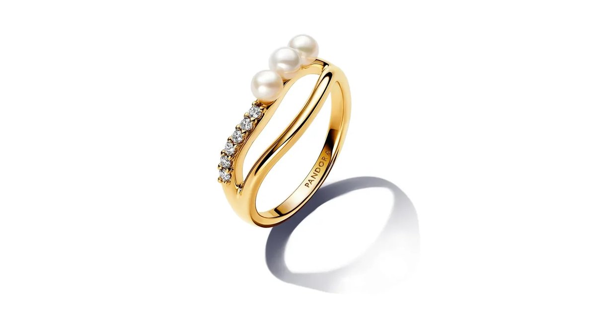 Anel Pandora com Pérola Branca Cultivada e Ouro 14K