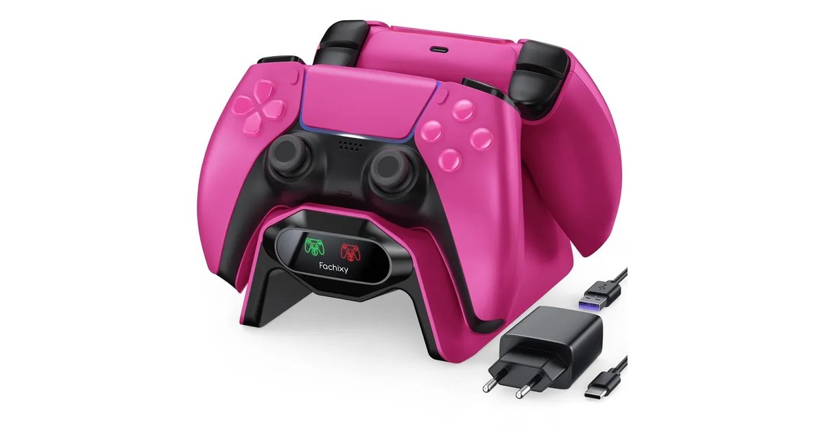 Carregador Fachixy para comando PS5, carregador rápido 2H ps5 com 2 tipos de cabo para comando PS5