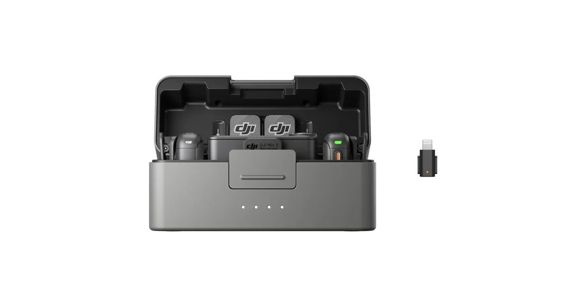 DJI Mic 3 (2 TX + 1 RX + Estojo de carregamento) adaptador Lightning