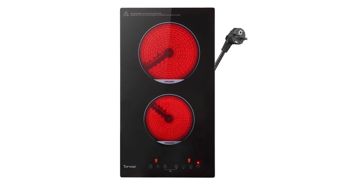Placa Vitrocerâmica 2 Fogos TOPWISH - Economia de Tempo e Energia