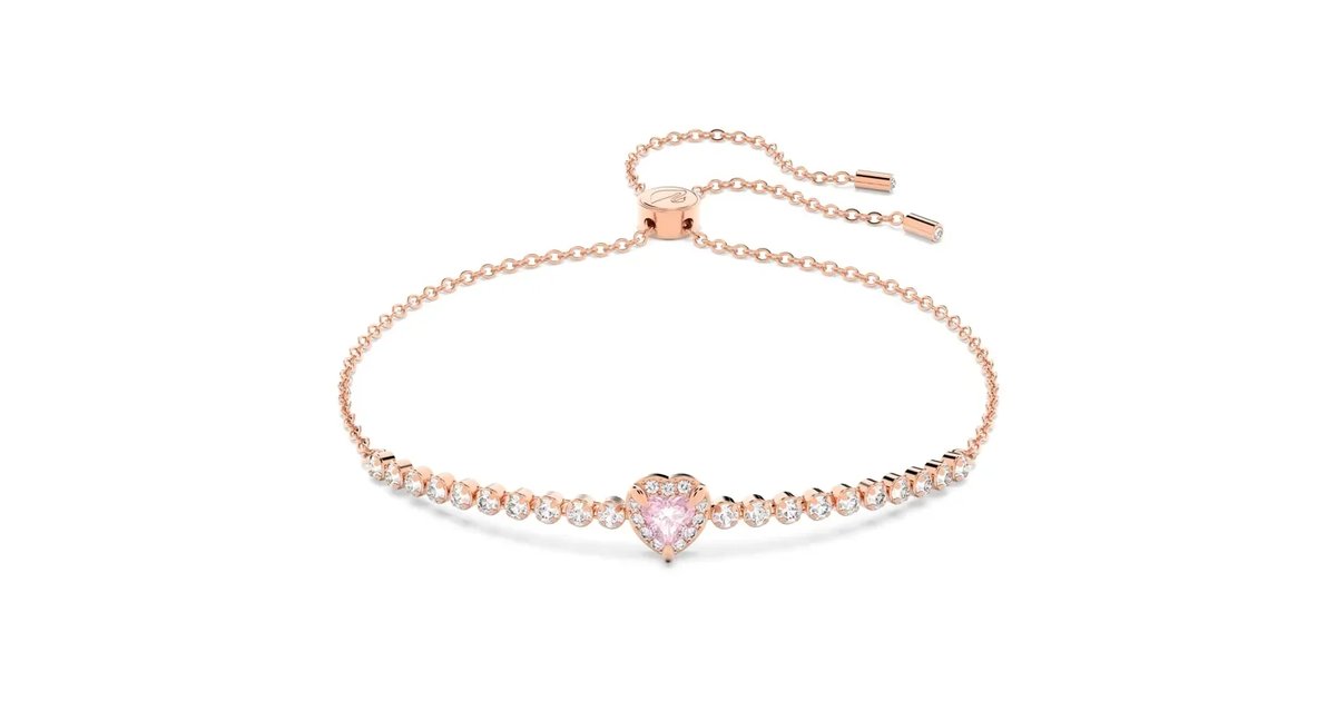 Pulseira Swarovski Coração Rosa Dourado