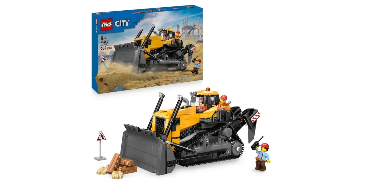 LEGO City Bulldozer amarelo - veículo de obra de brinquedo para construir - 3 minifiguras