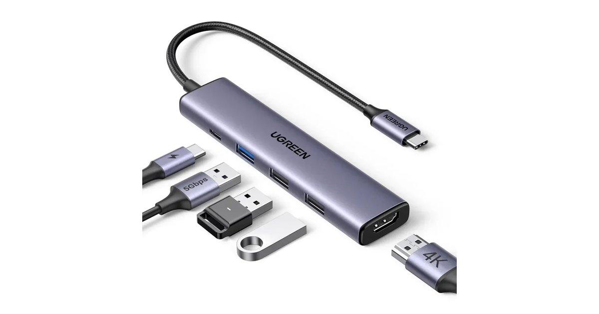 UGREEN Revodok 105 Hub USB C HDMI 4K Adaptador Tipo C 5 em 1 com 100W PD Carga Compatível com MacBook Pro Air M3 M2 M1