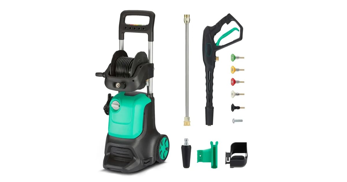 Amazon Basics Máquina de lavar roupas a pressão com cabo, 2200 W, máximo 145 bar, taxa máxima de fluxo: 500 l/h, verde