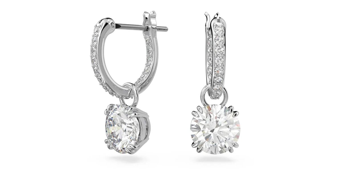 Swarovski Stilla Coleção de brincos pendentes, corte redondo, branco