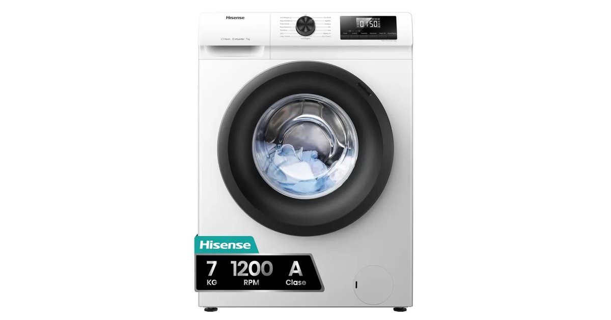 Máquina de Lavar Roupa Hisense WFQP701219VM, Classe A, 7 kg, 1200 rpm, Branco